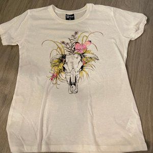White Cow Skull and Flowers Tee